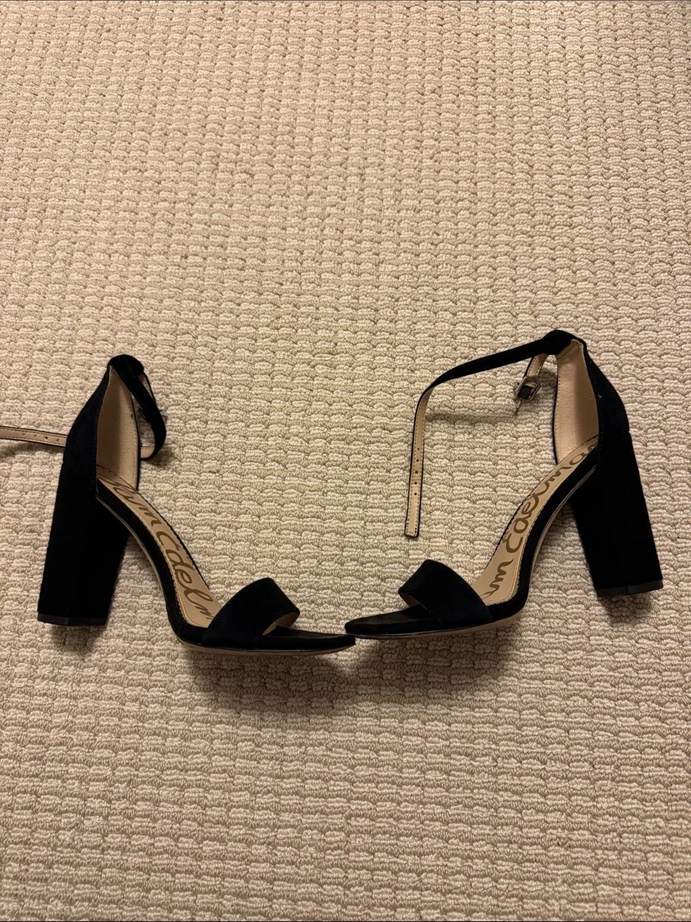 Sam Edelman Black Suede Ankle-Strap Block Heels